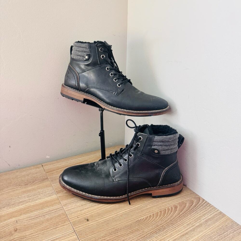 Buckle Black Leather Lace Up Ankle Booties Women’s Size 10